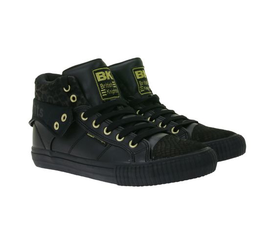 BRITISH KNIGHTS Roco Damen Mid-Top Sneaker mit Leoparden-Muster Schnür-Schuhe mit hoch- oder umklappbaren Schaft B48-3709-02 Schwarz
