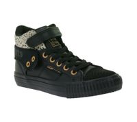 BRITISH KNIGHTS Roco Kinder Mid-Top Sneaker mit Geparden-Muster Schnür-Schuhe mit hoch- oder umklappbaren Schaft Teenager Mädchen B48-3709C-01 Schwarz