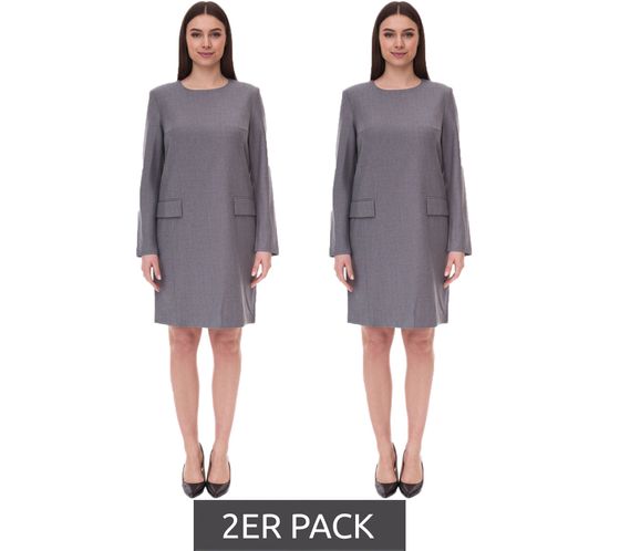 2-Pack Women's Sustainable Dress with Shoulder Pads, Wool Blend Business Dress, Mini Dress 956968 Gray