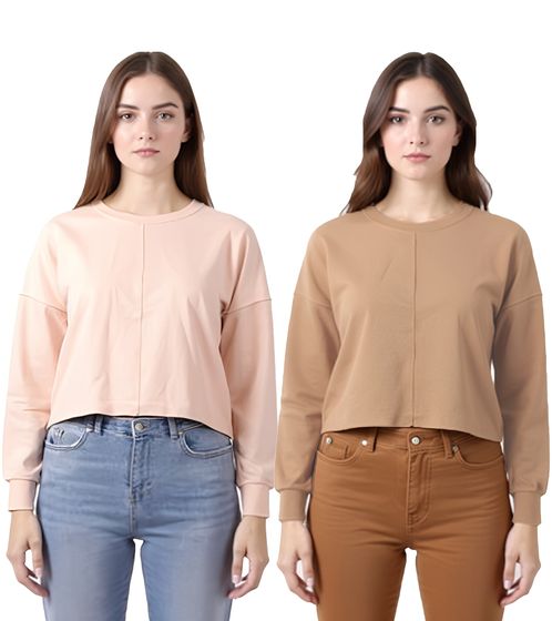 Pull court à manches longues ZEGY pour femme, en coton simple, modèle 1067, rose ou marron