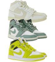 NIKE Air Jordan 1 Mid Damen Sneaker Echtleder Turnschuhe Mid-Top Sneaker BQ6472 in Weiß/Gelb, Weiß/Grün oder Beige/Weiß