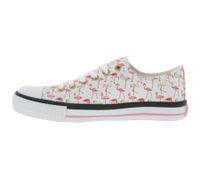 BRITISH KNIGHTS Master Lo Women's Low-Top Sneakers with Flamingo Print, Canvas Lace-Up Shoes B49-3721-03 White