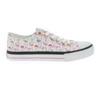BRITISH KNIGHTS Master Lo Women's Low-Top Sneakers with Flamingo Print, Canvas Lace-Up Shoes B49-3721-03 White