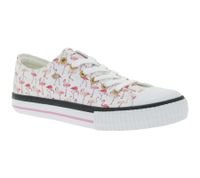 BRITISH KNIGHTS Master Lo Women's Low-Top Sneakers with Flamingo Print, Canvas Lace-Up Shoes B49-3721-03 White