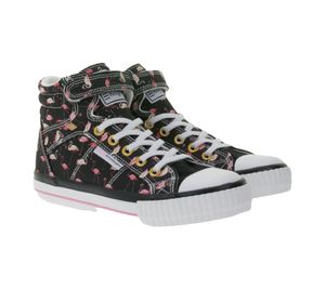BRITISH KNIGHTS Dee Kids' Mid-Top Sneakers with Flamingos, Girls' Lace-Up Shoes with Reinforced Toe B48-3728I-01 Black/Pink/White