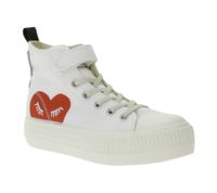 BRITISH KNIGHTS Kaya Mid Kinder Mid-Top Canvas-Sneaker mit dekorativem Herz-Print Schnür-Schuhe Teenager Mädchen B52-3705C-03 Creme-Weiß