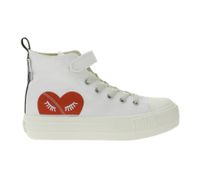 BRITISH KNIGHTS Kaya Mid Kinder Mid-Top Canvas-Sneaker mit dekorativem Herz-Print Schnür-Schuhe Teenager Mädchen B52-3705C-03 Creme-Weiß