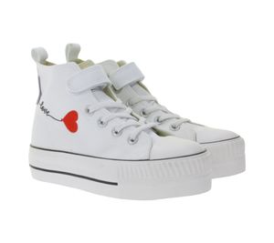 BRITISH KNIGHTS Kaya Mid Kinder Mid-Top Canvas-Sneaker mit dekorativer Herz-Stickerei & Love-Print Schnür-Schuhe Teenager Mädchen B49-3710C-02 Weiß