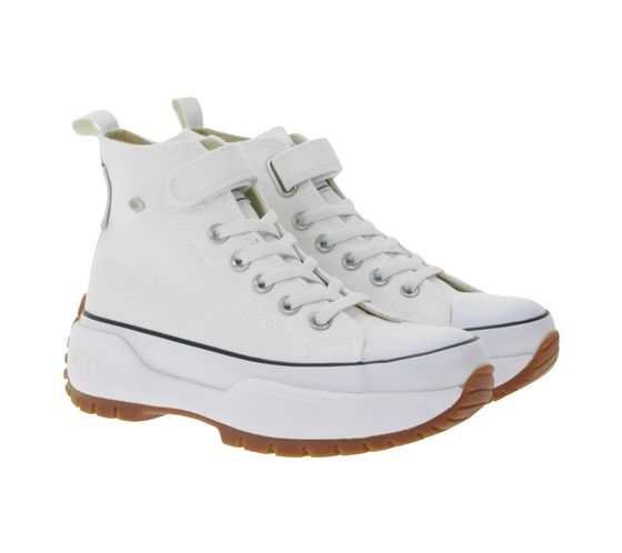 BRITISH KNIGHTS Kaya Mid Fly Kinder Mid-Top Canvas-Sneaker mit gezackter Sohle Schnür-Schuhe Teenager Jungen Mädchen B49-3702C-02 Weiß