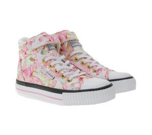 BRITISH KNIGHTS Dee Kinder Mid-Top Sneaker mit Schmetterlingen Mädchen Schnür-Schuhe mit verstärktem Zehenbereich B49-3734C-01 Weiß/Pink/Bunt