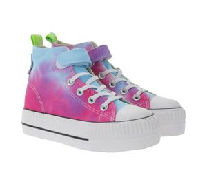 BRITISH KNIGHTS Kaya Mid Kinder Mid-Top Canvas-Sneaker mit Regenbogen-Batik-Muster Schnür-Schuhe Teenager Jungen Mädchen B49-3712C-04 Weiß/Bunt