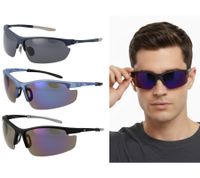 Lunettes de soleil Champion Sport pour homme, verres polarisés, idéales pour le sport et les vacances, catégorie de filtre 3. Disponibles en bleu foncé/noir, noir/violet ou bleu-gris/bleu.