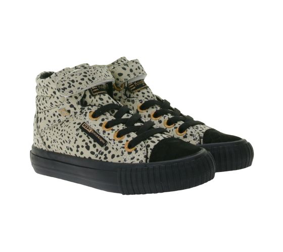 BRITISH KNIGHTS Dee Kids' Mid-Top Sneakers with Polka Dots, Lace-Up Shoes with Reinforced Toe, B48-3728C-01 Beige/Black