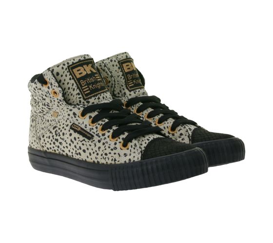 BRITISH KNIGHTS Dee Damen Mid-Top Sneaker mit Geparden-Muster Schnür-Schuhe mit verstärktem Zehenbereich B48-3728-01 Beige/Schwarz