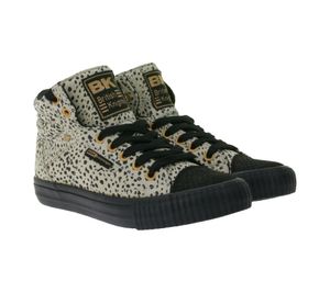 BRITISH KNIGHTS Dee Damen Mid-Top Sneaker mit Geparden-Muster Schnür-Schuhe mit verstärktem Zehenbereich B48-3728-01 Beige/Schwarz