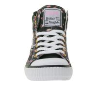 BRITISH KNIGHTS Dee Damen Mid-Top Sneaker mit Flamingos Schnür-Schuhe mit verstärktem Zehenbereich B49-3733-01 Schwarz/Pink/Weiß