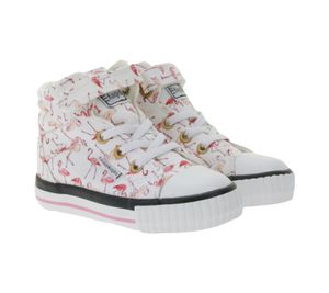 BRITISH KNIGHTS Dee Kleinkinder Mid-Top Sneaker mit Flamingos Mädchen Schnür-Schuhe mit verstärktem Zehenbereich B49-3733I-03 Weiß/Pink/Bunt