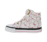 BRITISH KNIGHTS Dee Toddler Mid-Top Sneakers with Flamingos, Girls' Lace-Up Shoes with Reinforced Toe B49-3733I-03 White/Pink/Multicolor