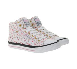 BRITISH KNIGHTS Dee Damen Mid-Top Sneaker mit Flamingos Schnür-Schuhe mit verstärktem Zehenbereich B49-3733-01 Weiß/Pink/Schwarz