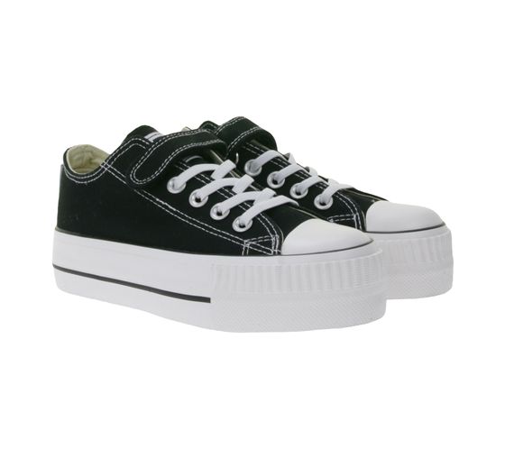 BRITISH KNIGHTS Kaya Low Kids' Low-Top Canvas Sneakers with Reinforced Toe and Platform Lace-Up Shoes B49-3705C-02 Black