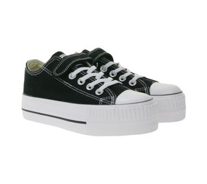 BRITISH KNIGHTS Kaya Low Kinder Low-Top Canvas-Sneaker mit verstärktem Zehenbereich und Plateau Schnür-Schuhe B49-3705C-02 Schwarz