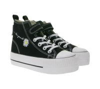 BRITISH KNIGHTS Kaya Mid Kinder Mid-Top Canvas-Sneaker mit dekorativer Blumen-Stickerei & Loveyourself-Print Schnür-Schuhe Teenager Mädchen B49-3710C-01 Schwarz