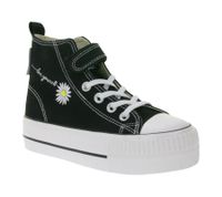 BRITISH KNIGHTS Kaya Mid Kinder Mid-Top Canvas-Sneaker mit dekorativer Blumen-Stickerei & Loveyourself-Print Schnür-Schuhe Teenager Mädchen B49-3710C-01 Schwarz