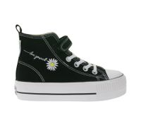 BRITISH KNIGHTS Kaya Mid Kinder Mid-Top Canvas-Sneaker mit dekorativer Blumen-Stickerei & Loveyourself-Print Schnür-Schuhe Teenager Mädchen B49-3710C-01 Schwarz