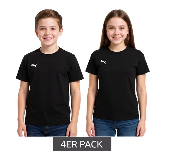 4-Pack PUMA TeamGoal 23 Boys & Girls Sports T-Shirt, Cotton Shirt with Logo Patch, 656709 03 Black