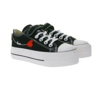 Baskets basses en toile Kaya Low pour enfant, avec broderie cœur et imprimé « love », à lacets, noires, B49-3706C-02