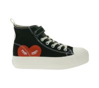 BRITISH KNIGHTS Kaya Mid Kids Mid-Top Canvas Sneakers with Decorative Heart Print Lace-Up Shoes Teenage Girls B52-3705C-01 Black