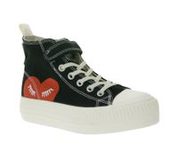 BRITISH KNIGHTS Kaya Mid Kids Mid-Top Canvas Sneakers with Decorative Heart Print Lace-Up Shoes Teenage Girls B52-3705C-01 Black