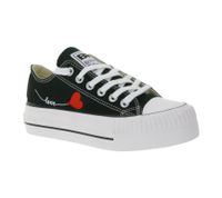 BRITISH KNIGHTS Kaya Low Women's Low-Top Canvas Sneakers with Heart Embroidery and Love Print Lace-Up Shoes B49-3706-02 Black