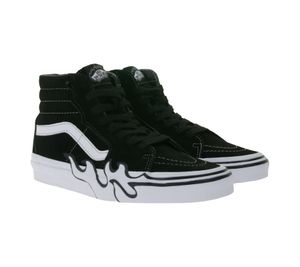 VANS SK8-Hi Flame Women's High-Top Sneakers with Flame Design Suede Shoes VN0005UJBZW1 Black/White