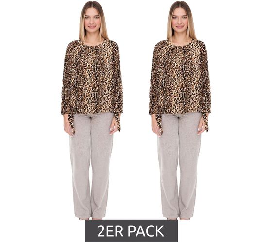 Pack de 2 Blusas Vestino Carmen de mujer con hombros descubiertos y estampado de leopardo (900319) Beige/Negro