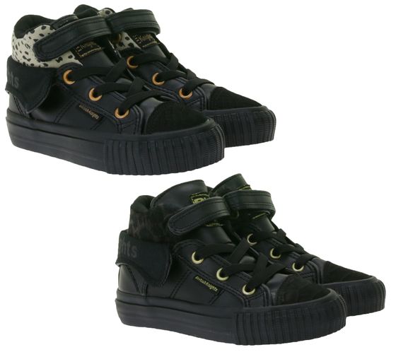 BRITISH KNIGHTS Roco Baby Mid-Top Sneakers with Cheetah Print - Toddler Lace-Up Shoes with Fold-Down Cuff - Girls B48-3709I Black
