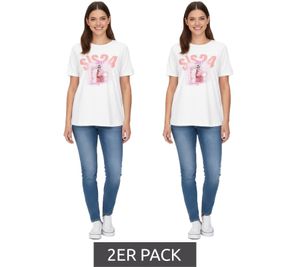 Pack de 2 camisetas Aniston CASUAL de algodón para mujer con el logotipo de SIS24, manga corta, 85719030, color crudo-blanco