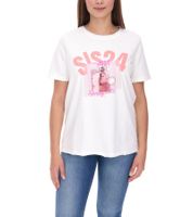 Confezione da 2 T-shirt da donna in cotone Aniston CASUAL con logo SIS24, manica corta, 85719030, bianco ecrù