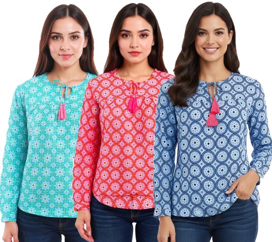 Blusa de algodón para mujer ZWILLINGSHERZ, blusa de verano con estampado paisley integral 33125, azul, rosa o turquesa