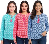 Blusa de algodón para mujer ZWILLINGSHERZ, blusa de verano con estampado paisley integral 33125, azul, rosa o turquesa