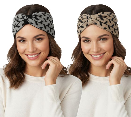 Diadema de punto ZWILLINGSHERZ de cachemira con flechas, accesorio para el invierno 8007 gris/negro o beige/negro