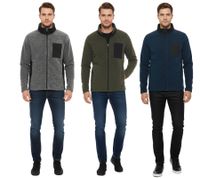 INDICODE Wilton Herren Fleece-Jacke mit Stehkragen und Brusttasche Übergangs-Jacke in melierter Optik 55383MM in Grau/Schwarz, Grün, oder Navy/Schwarz