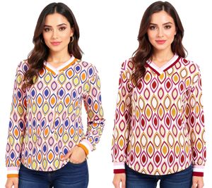 ZWILLINGSHERZ Ornament Women's Long-Sleeved Summer Shirt in Retro Style 31627 Beige/Pink/Red or Beige/Pink/Orange/Blue