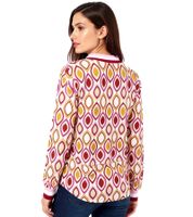 ZWILLINGSHERZ Ornament Women's Long-Sleeved Summer Shirt in Retro Style 31627 Beige/Pink/Red or Beige/Pink/Orange/Blue
