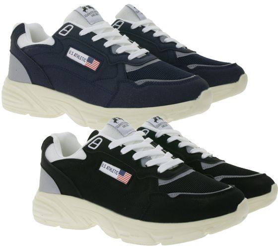 U.S. ATHLETIC Flag Men's Casual Sneakers with Overlay Look, Lace-Up Shoes, Black/White or Navy/White