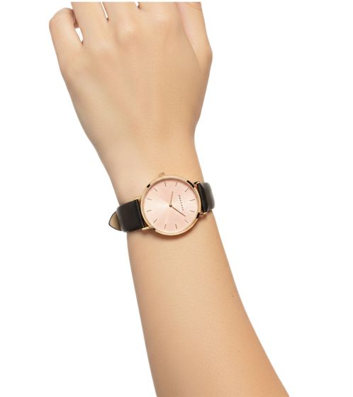 lilyandstone Women's Analog Quartz Watch with Leather Strap 35mm LSSFRGPBR Black/Rose Gold