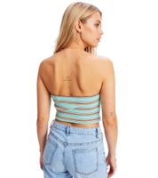 3er Sparpack gestreiftes Damen Bandeau Sommer-Top geripptes Baumwoll-Shirt 947519 Türkis