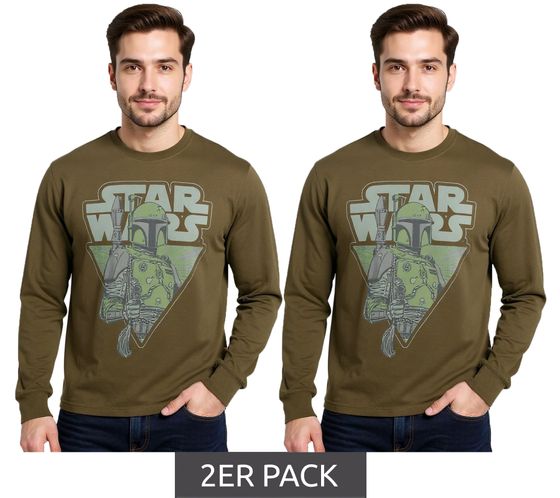 2-Pack RE:COVERED X STAR WARS Men's Long-Sleeve Shirt Mandalorian Print Cotton Sweater Crew Neck RCDIF2046 Khaki