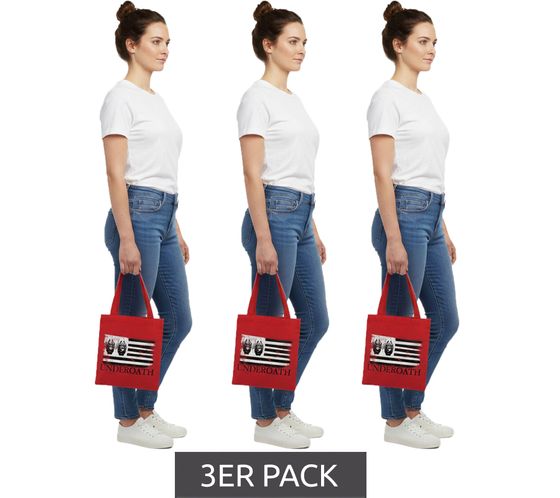3er Sparpack Underoath Metalcore-Band Umhänge-Tasche stylische Einkaufstasche Fan-Artikel 31 x 33 x 3 cm LB1071901UND Rot/Schwarz/Weiß