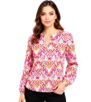 ZWILLINGSHERZ Women's Summer Blouse with Ethnic Pattern, Cotton Long Sleeve Shirt 33234 Blue/White/Pink or Pink/Green/Blue/White